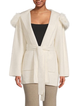 Faux-Fur Hooded Wrap Cardigan