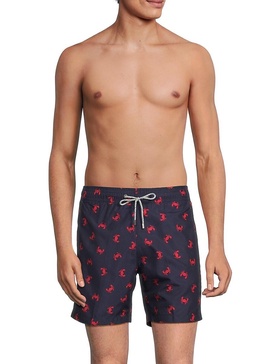 Crab Print Drawstring Swim Shorts