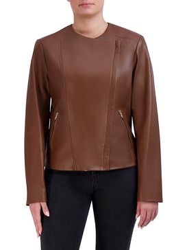 Collarless Leather Jacket