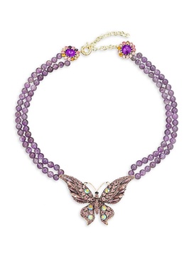 Luxe Leah Butterfly Metal Alloy, Agate & Glass Crystal Statement Necklace