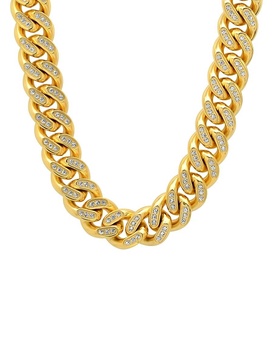 Stainless Steel & Simulated Diamond Cuban Link Chain Necklace