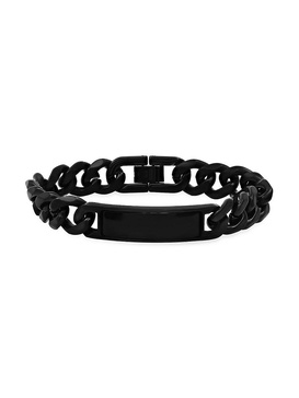 Stainless Steel & Simulated Onyx Cuban Chain ID Bracelet