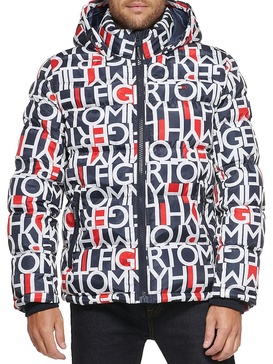 Typographic Print Hooded Puffer Jacket