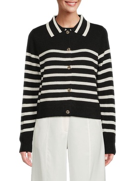 100% Cashmere Long Sleeve Striped Sweater Polo