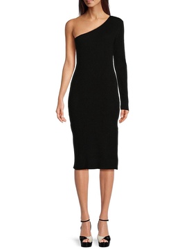 One Shoulder Knit Midi Sheath Dress