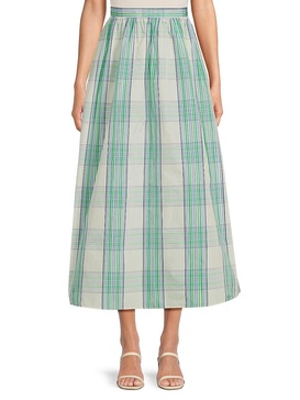 Checked A-Line Midi Skirt