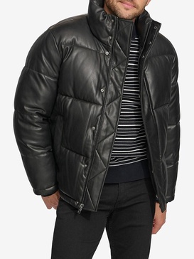 Men's Faux Leather Classic Puffer Jacket 