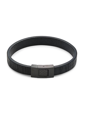 Black IP Plated Stainless Steel & Leather Bracelet