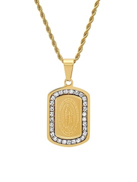 Our Lady of Guadalupe 18K Goldplated Stainless Steel & Simulated Diamond Dog Tag Pendant Necklace