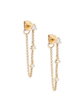 14K Yellow Gold & 0.244 TCW Diamond Chain Drop Earrings