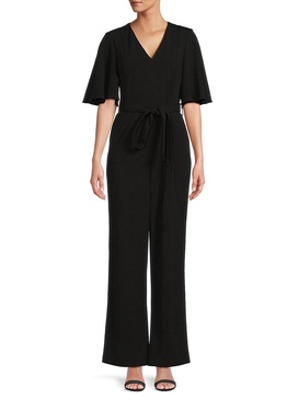 V Neck Belted Jumpsuit