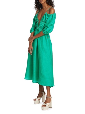 Charlize Cutout Wool Linen Blend Midi Dress