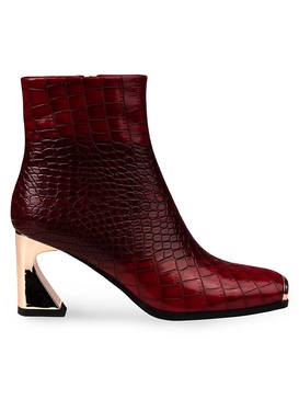 Lima Flare Heel Croc-Embossed Ankle Boots