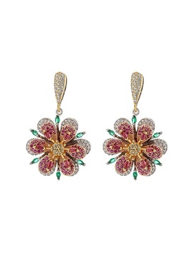 18K Goldplated & Multicolored Crystal Flower Drop Earrings