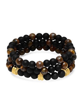 3-Piece 18K Goldplated Stainless Steel Beaded Bracelet Set