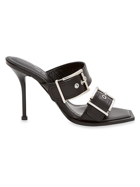 Buckle Leather Heel Sandals