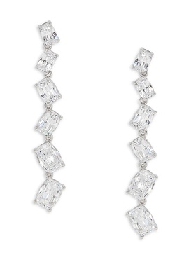 Rhodium Plated & Cubic Zirconia Linear Drop Earrings