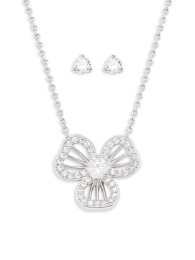 Bella 2-Piece White Rhodium Plated & Cubic Zirconia Earrings & Necklace Set