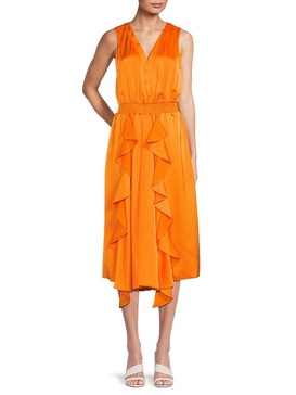 Surplice Ruffled Midi Dress