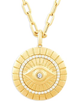 ​14K Yellow Gold & 0.25 TCW Diamond Evil Eye Pendant Necklace