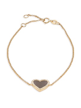 14K Yellow Gold, Diamond & Onyx Heart Bracelet