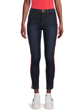 Mid Rise Side Striped Cropped Skinny Jeans