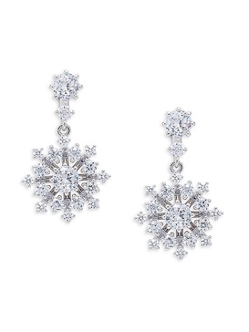 Rhodium Plated & Cubic Zirconia Snowflake Drop Earrings