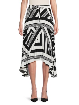 Pleated Print Midi Skirt