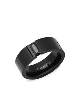 Stainless Steel & Simulated Black Diamond Band Ring