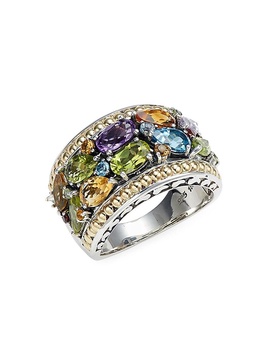 Sterling Silver, 18K Yellow Gold, Amethyst, Blue Topaz & Citrine Ring