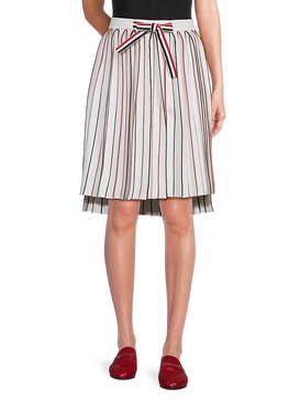 Striped Merino Wool Blend Knee A-Line Skirt