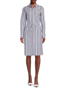 Striped Knee Length Shirt Sheath Dress