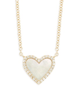 14K Yellow Gold, Mother-Of-Pearl & Diamond Heart Pendant Necklace