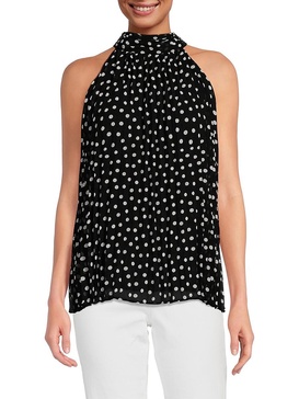 Polka Dot Pleated Chiffon Top