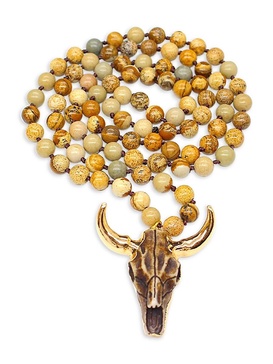 Owen Goldtone & Agate Bull Pendant Beaded Necklace