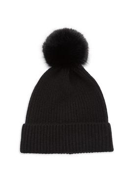 Faux Fur Pom Pom Cashmere Beanie