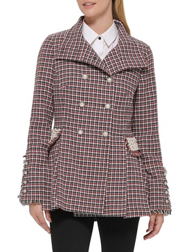 Pleated Wool Blend Double Breasted Jacket