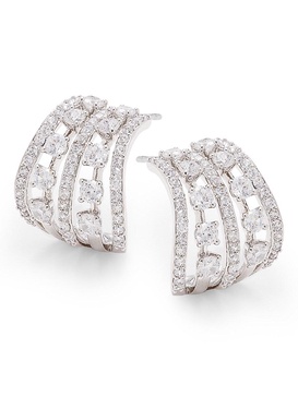 Rhodium-Plated & Cubic Zirconia Felicity Caged J Hoop Earrings