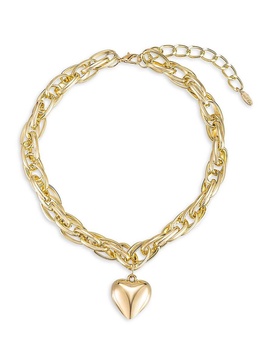 Goldtone Steel Chain Heart Pendant Necklace