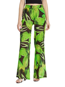 Leaf Print Wide Leg Pants