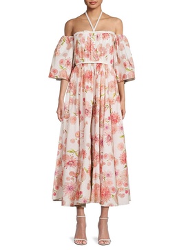 Floral cotton poplin midi dress