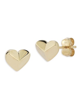 14K Yellow Gold Geometric Heart Stud Earrings