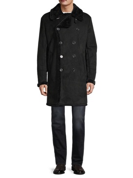 Double-Breasted Faux Shearling Long Coat