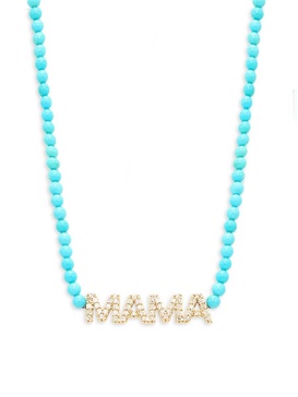 14K Yellow Gold, Turquoise & 0.2 TCW Diamond Mama Necklace