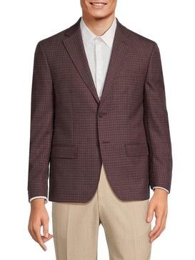 Checked Wool Blend Slim Fit Blazer