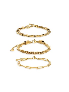 Luxe Elena 3-Piece Cubic Zirconia Goldtone Titanium Bracelet Set