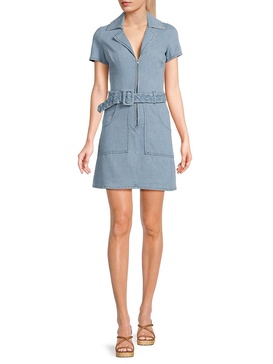 Belted Sheath Mini Denim Dress