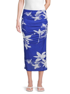 Print Ruched Midi Skirt