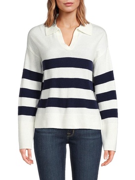 100% Cashmere Striped Johnny Collar Sweater