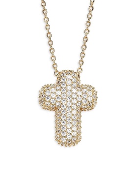 18K Goldplated & Cubic Zirconia Puffy Cross Pendant Necklace